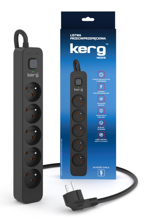 Мережевий фільтр Kerg M02518, 5 гнізд, 5м, чорний, 3×1,5мм²