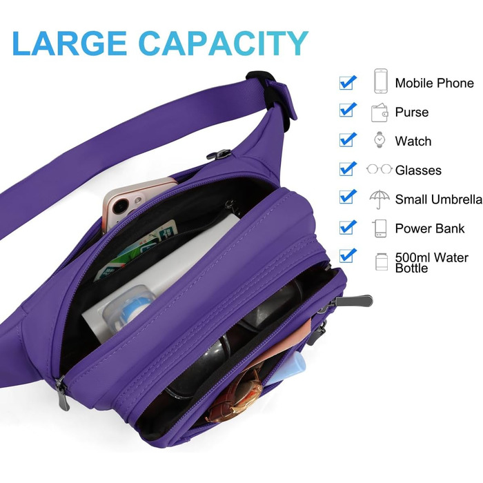 Гірчатка на пояс для жінок та чоловіків, водонепроникна, з тримачем для пляшки, універсальна, для піших прогулянок, вигулу собак, активного відпочинку (A-лілова)