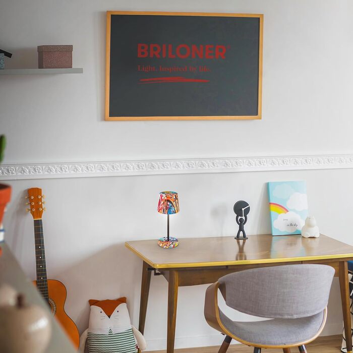 LED настільна лампа BRILONER бездротова, диммируемая, з торшером, для дому та кемпінгу, USB-C, тепле світло, Ø105x260 мм, з мотивом Graffiti