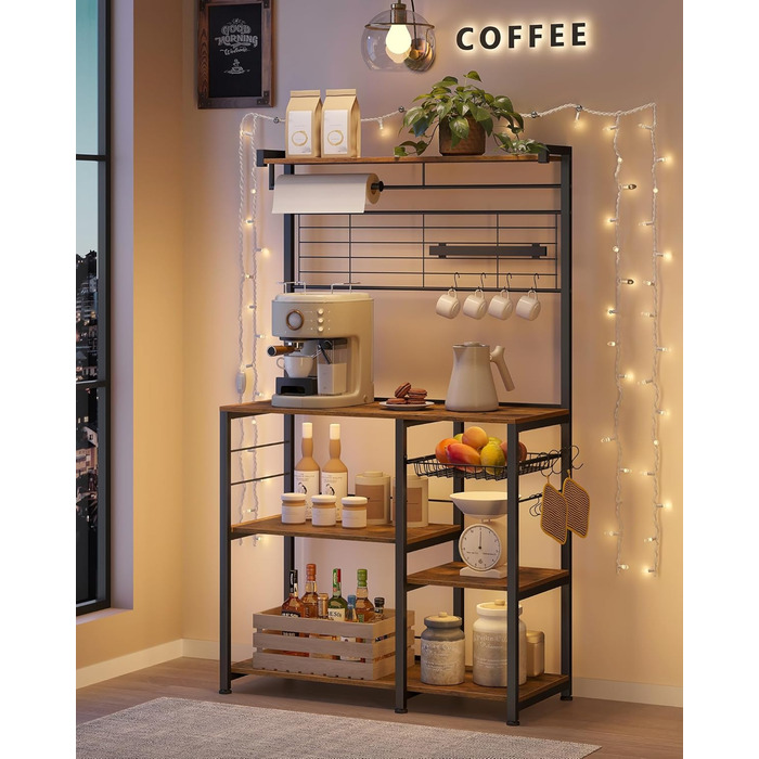 Стелаж кухонний VASAGLE KKS026B01, вінтажний, з магнітною смугою для ножів, кошиком та тримачем для рушників