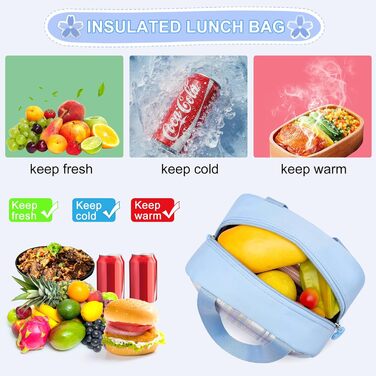 KEBEIXUAN Шкільний рюкзак для дівчаток | Милий рюкзак для початкової школи (1-5 класи) | Дихаючий, водовідштовхуючий рюкзак для дівчаток + ізольована сумка для обіду + пенал, блакитний