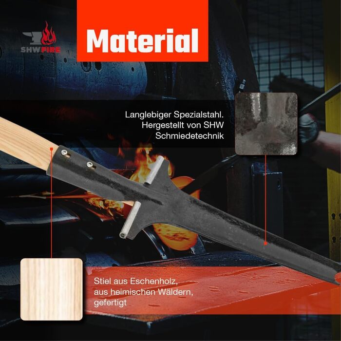 SHW-FIRE Professional Weed Puller with 82cm Ash Wood Handle - Hand-forged with Practical Step