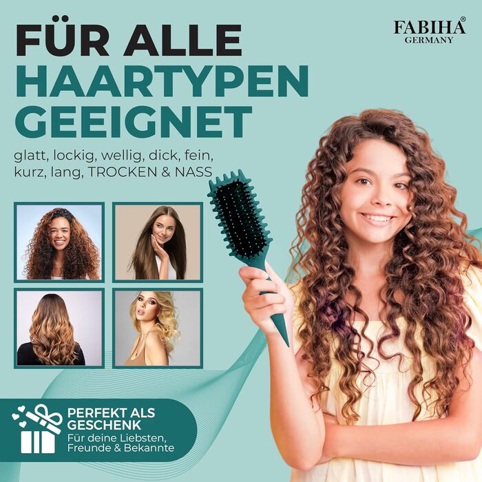 Щітка для волосся Lockenbürste Premium - для кучерявого волосся, біо-щітка з щетиною дикого кабана, без заплутування, оригінальна 3-в-1 для створення локонів (Ліловий/Блакитно-зелений)