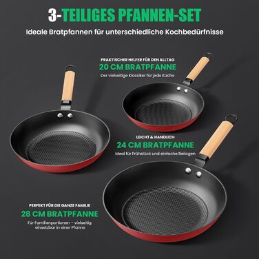 Чавунна сковорода YUTANN для індукції, газу та електроплит (20/24/28 см). Без PFOA/PFAS. З антипригарним покриттям