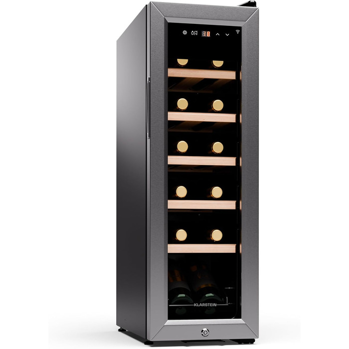 Klarstein Wine Fridge - 16 Bottle Compact Wine Cooler with Glass Door - Stainless Steel - 5-18°C Temperature Control