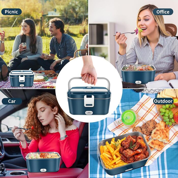 Електрична ланчбокс 120W 3-в-1 12V/24V/220V – обідова коробка з підігрівом для авто, офісу, 1,8L з нержавіючою сталлю та сумкою