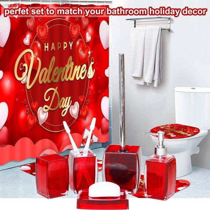 5-Piece Red Acrylic Bathroom Accessories Set, Complete Set, Lotion/Soap Dispenser, Soap Dish, Toothbrush Holder, Cup, Toilet Brush and Holder, Modern Bathroom Decor and