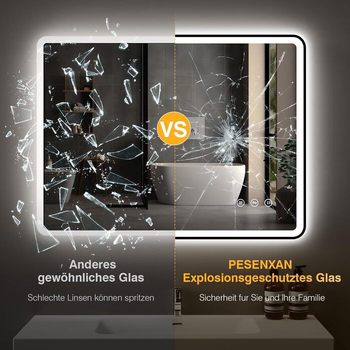 Дзеркало для ванної кімнати з підсвічуванням 80x60 см, 3 кольори, регульована яскравість, антизапар, 3x збільшення, розетка для гоління, IP44, для горизонтального/вертикального монтажу