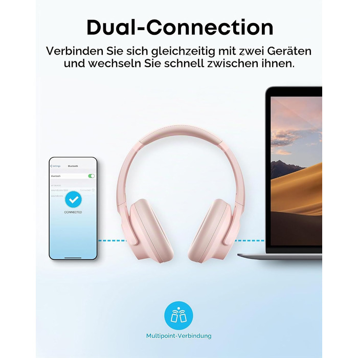 Бездротові навушники-вкладки Soundcore by Anker Q20i з гібридним активним шумозаглушенням (ANC), Hi-Res Audio, 40 годин роботи, керування через додаток, Рожеві (Відновлені)