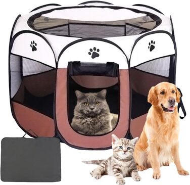 Клітка-забіг для собак LUFEIS, складана, водонепроникна, для дому та вулиці, підходить для собак, котів, дрібних тварин (колір: коричневий)