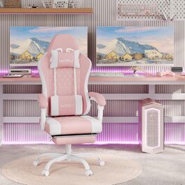 WOLTU Gaming Chair with Massage Function, Computer Chair with Pocket Spring Cushion, Ergonomic Gamer Recliner, Swivel Chair with Headrest, Lumbar Pillow, Footrest, Mesh Fabric, Pink+White, GS15rsw Pink+White Mesh Fabric