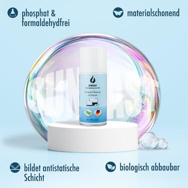 Набір для чищення екранів SUNCAST 2х150 мл з мікрофіброю - піна для телевізора, ноутбука та монітора. Зроблено в Німеччині