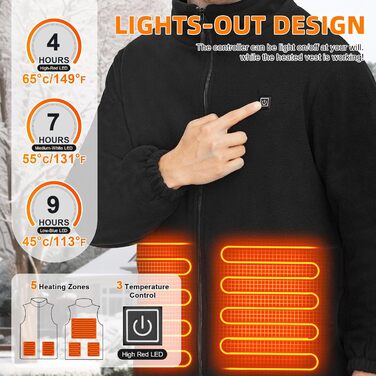 Обогревна куртка TOUVE з 5 зонами підігріву, регулюванням температури, Polar Fleece, для жінок та чоловіків, чорний (2025)