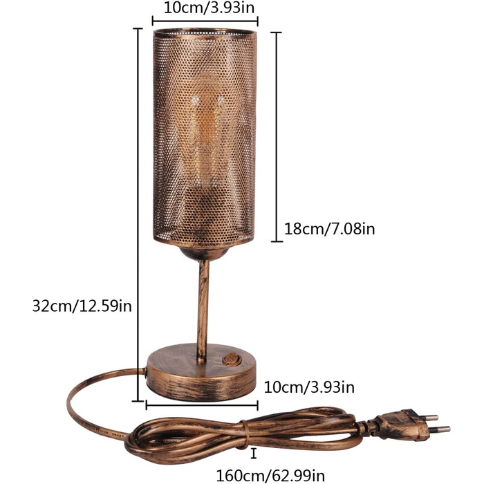 Промислова настільна лампа з металу, Е27, рустикальний стиль, ка́фільний абажур, вінтажна лампа Едісона для вітальні, з вимикачем (без лампочки), чорний колір, кругла, ретро