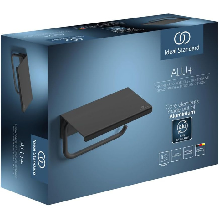 Тримач для туалетного паперу Ideal Standard Alu+ з кришкою, 100% перецьований алюміній, приховане кріплення, Silk Black, 95x114x150 мм (набір 2 шт)