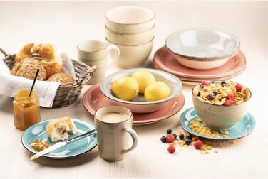 MÄSER 931875 Bel Tempo II, 18-piece tableware set for 6 people with a modern vintage look, hand-painted ceramic tableware, stoneware, smoky blue