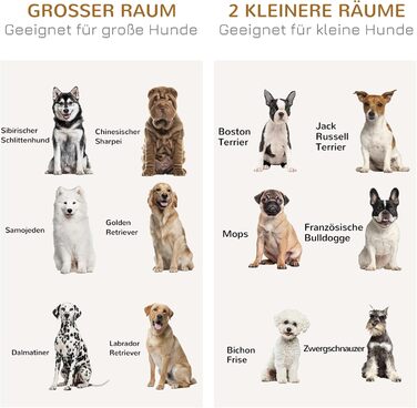 Клітка для собак PawHut, будиночок для собак з двокімнатним варіантом, клітка для домашніх тварин з двома дверцятами, переноска для собак, собачий будиночок для собак середніх розмірів, 120 x 60 x 88,5 см, дуб