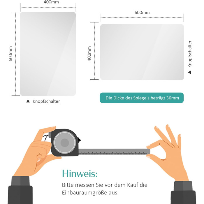 Дзеркало для ванної кімнати EMKE з підсвічуванням 50x70 см, запобігання запотіванню, 3 кольори світла, регулювання яскравості, сенсорне управління, функція пам'яті та автоматичне вимкнення через 3 години, ідеально для ванної кімнати (60 x 40 см)