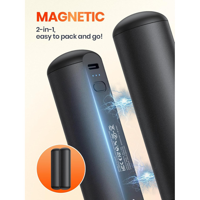 Електричні грілки для рук Warmco Magnetische 2 шт., 10000 mAh, багаторазові, 3 режими нагріву, powerbank, чорний