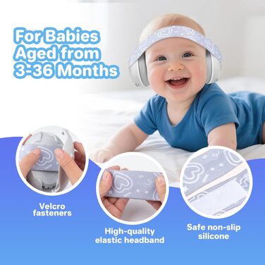 Навушники для захисту слуху дитини, 25db, сірі. Захист від шуму, шумопоглинання, для дітей до 36 місяців, ідеально для повсякденного використання та подорожей