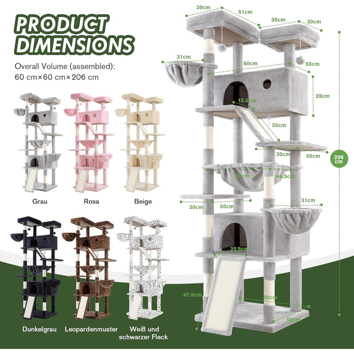 Котячий будиночок MUTICOR - великий когтетоп з будиночком, 206 см, сірий