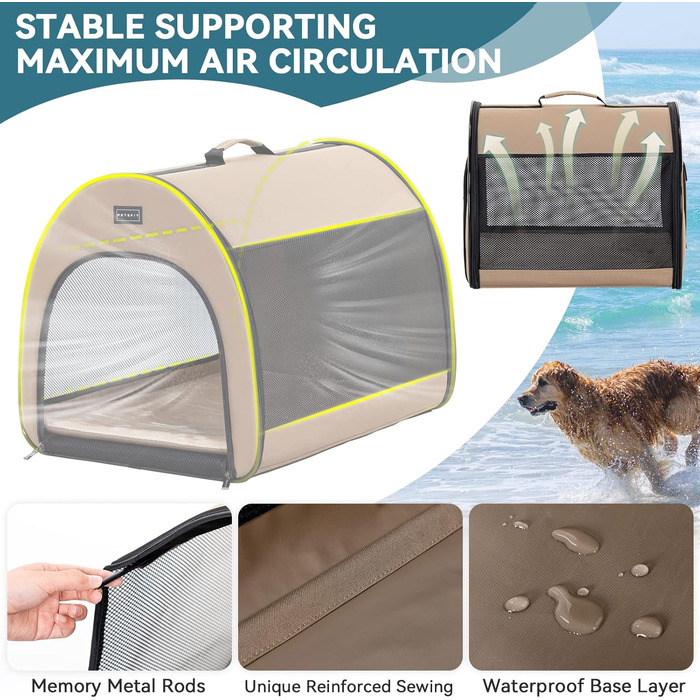 Складана переноска для собак Petfit для маленьких собак і котів, портативна та з гарною вентиляцією, для дому, з вигнутим дахом, переноска-ліжко для собак з анти-відкриваючим блискавкою та подушкою (Хакі, M)