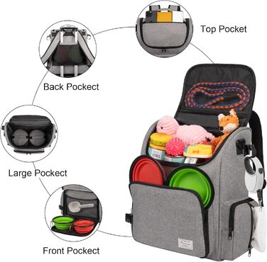 Чемодан для собак Modoker, сумка-переноска для тварин, схвалена авіакомпаніями, з органайзером, плечовим ременем, 2 контейнерами для корму та 2 складаними мисками (сірий)