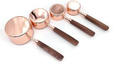 4-Piece/Charge Measuring Spoon Set made of Stainless Steel, Walnut Wood Handle, Copper Measuring Cup Set, Baking and Cooking (Color: A, Size (A