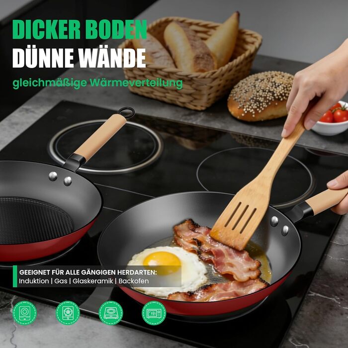 Чавунна сковорода YUTANN для індукції, газу та електроплит (20/24/28 см). Без PFOA/PFAS. З антипригарним покриттям