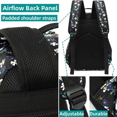 Шкільний рюкзак Leaper з квітковим принтом, сумка-рюкзак, сумочка для книг, дамська сумка 42 л, темно-синій з білим, 2 шт.