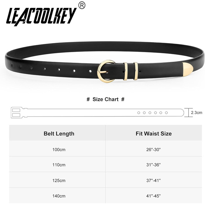 LEACOOLKEY 3 шт. жіночі тонкі шкіряні ремені для джинсів, суконь, вінтажні ремені з золотистою та сріблястою пряжкою (100 см), розмір талії 66-76 см, колір: чорний, кавовий, бежевий (глянцеве золото)