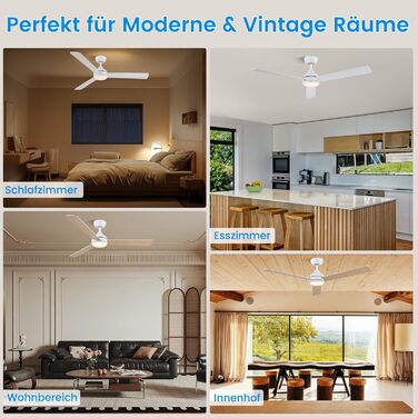 Стеляний вентилятор CJOY з підсвічуванням, 107 см, з пультом керування, тихий, DC, реверсивний, пам'ять 3CCT, диммування, 6 швидкостей, таймер для спальні (132 см, білий)