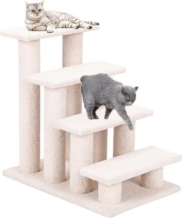 Сходи для котів SOARS, 4-ступеневі, для тварин до 25 кг, сходи для собак, котячий комплекс, 61 x 1 x 60 см, бежевий