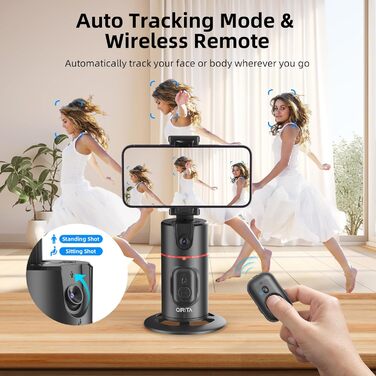 Автоматичне штатив для розпізнавання облич, без додатків, розумна підставка для телефону з пультом дистанційного керування, обертається на 360°, тримач для камери/смартфона, штатив для Vlogs/TikTok (Чорний з магнітом)