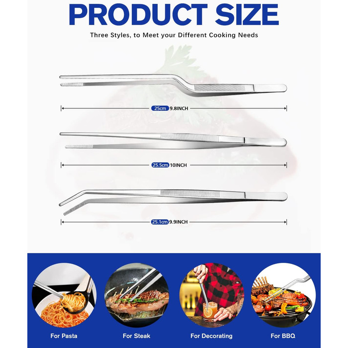 Набір кухонних пінцетів 10 дюймів, професійний, з нержавіючої сталі, для приготування, декорування та BBQ