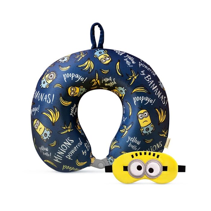 Дитяча дорожня подушка для шиї Miniso Minions з маскою для сну, анатомічна подушка з ефектом пам'яті (Memory Foam) для літака, авто та поїздів