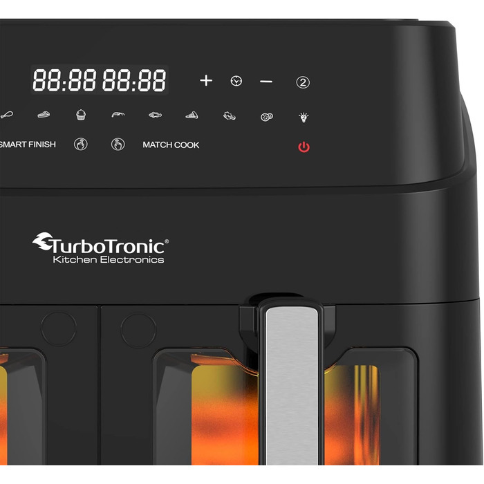 TurboTronic подвійна аерофритюрниця XXL 1600 Вт, 9 л (2×4,5 л), 10 програм, цифрова, без олії, сіра