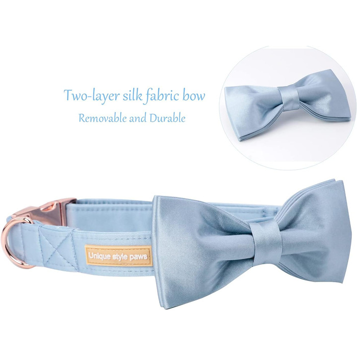 Елегантний ошийник для собак Unique Style Paws з синього шовку з бантиком, регульований, для середніх собак, подарунок