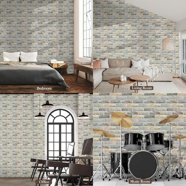 Акустичні панелі JBER самоклейні для звукоізоляції, шумопоглинаючі стінові панелі «Цегла» для студії, офісу та дому, 30 x 30 x 1 см, 12 шт, колір сірий (камінь)