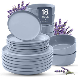 Набір посуду Feinsteinzeug на 6 осіб, 18 частин: міцний та стійкий до подряпин, бежевий глянцевий | Тарілки, тарілки для десерту та миски для 6 осіб - Magnetiks (Лавандова Мгла | 18 частин)