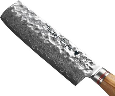Японський ніж Zayiko Minami Premium з лезом 12 см з дамаської сталі 67 шарів з ручкою з оливкового дерева | Набір кухонних ножів для професіоналів | З гравіюванням