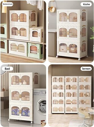 Foldable Kitchen Cabinet 98cm Storage Cabinet with 3 Doors and Wheels, Kitchen Cabinet for Living Room, Kitchen, Office, Large White
