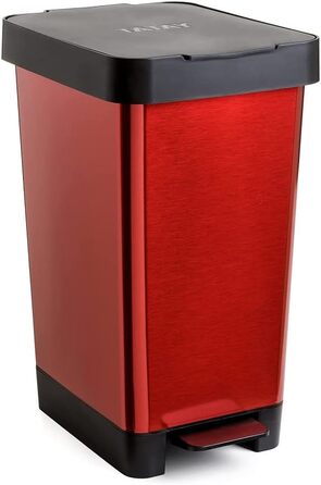 Сміттєве відро з педаллю TATAY Smart Deco 25L | Компактний дизайн | Для дому та вулиці | Підходить для мішко 30L | З міцного BPA-free пластику | 26x36x47cm, дерево (червоне)