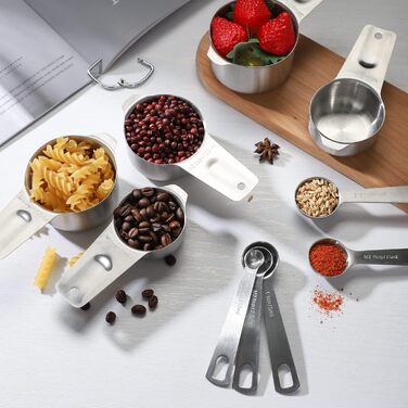 Stainless Steel Measuring Cups & Spoons 14-Piece Set Kitchen Accessories, Measuring Cups & Measures, Includes 7 Nesting Metal Measuring Cups and 7 Measuring Spoons for Baking & Cooking