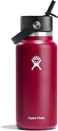 Hydro Flask - Water Bottle (32 oz) - Vacuum-Insulated Stainless Steel Water Bottle with Flex Straw Lid - Wide Mouth - (Berry Red, 946 ml)