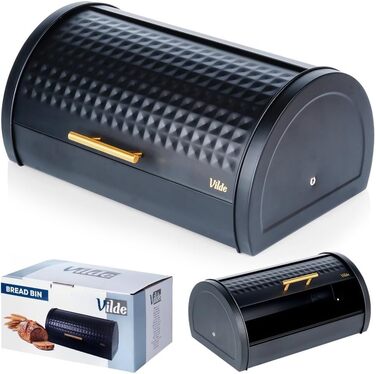 Металева хлібниця Vilde - чорна, 38 x 25 x 18 см