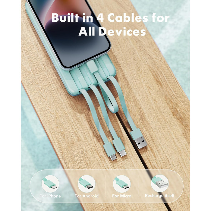 Power Bank Charmast 10000mAh з 6 виходами, USB-C, LED-дисплеєм, 4 кабелями, для iPhone, Huawei, Samsung