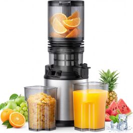 Електрична соковижималка для овочів та фруктів Slow Juicer, шнекова соковижималка для смузі та сорбету, широкий завантажувач 130 мм, 250 Вт, тиха, легка в очищенні, Titanium Gray