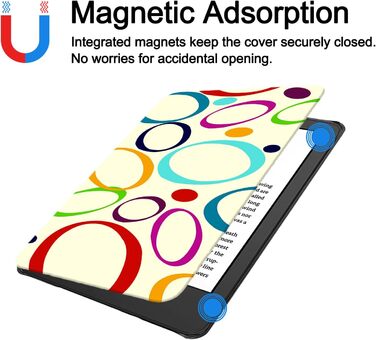 Чохол TOKILO для Kindle 6 (11-те покоління 2024/2022), PU-шкіра, авто-вкл/викл, чорний (6-кольоровий круг)