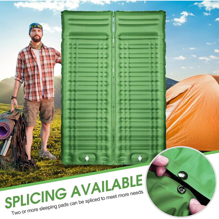 Надувний матрац Isomatte 12 см для кемпінгу з насосом та подушкою, зелений. Анти-розривний, портативний, для туризму, подорожей, пляжу